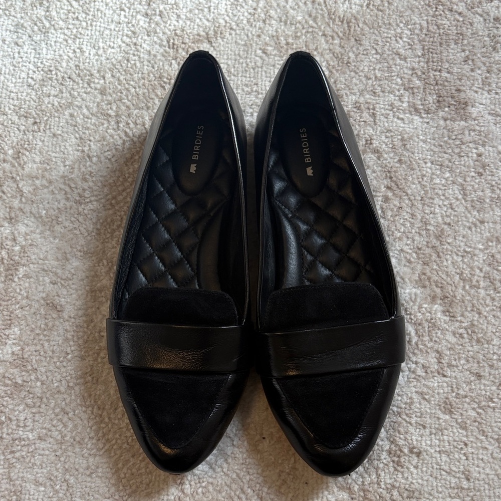Birdies Black Quilted Leather Loafers